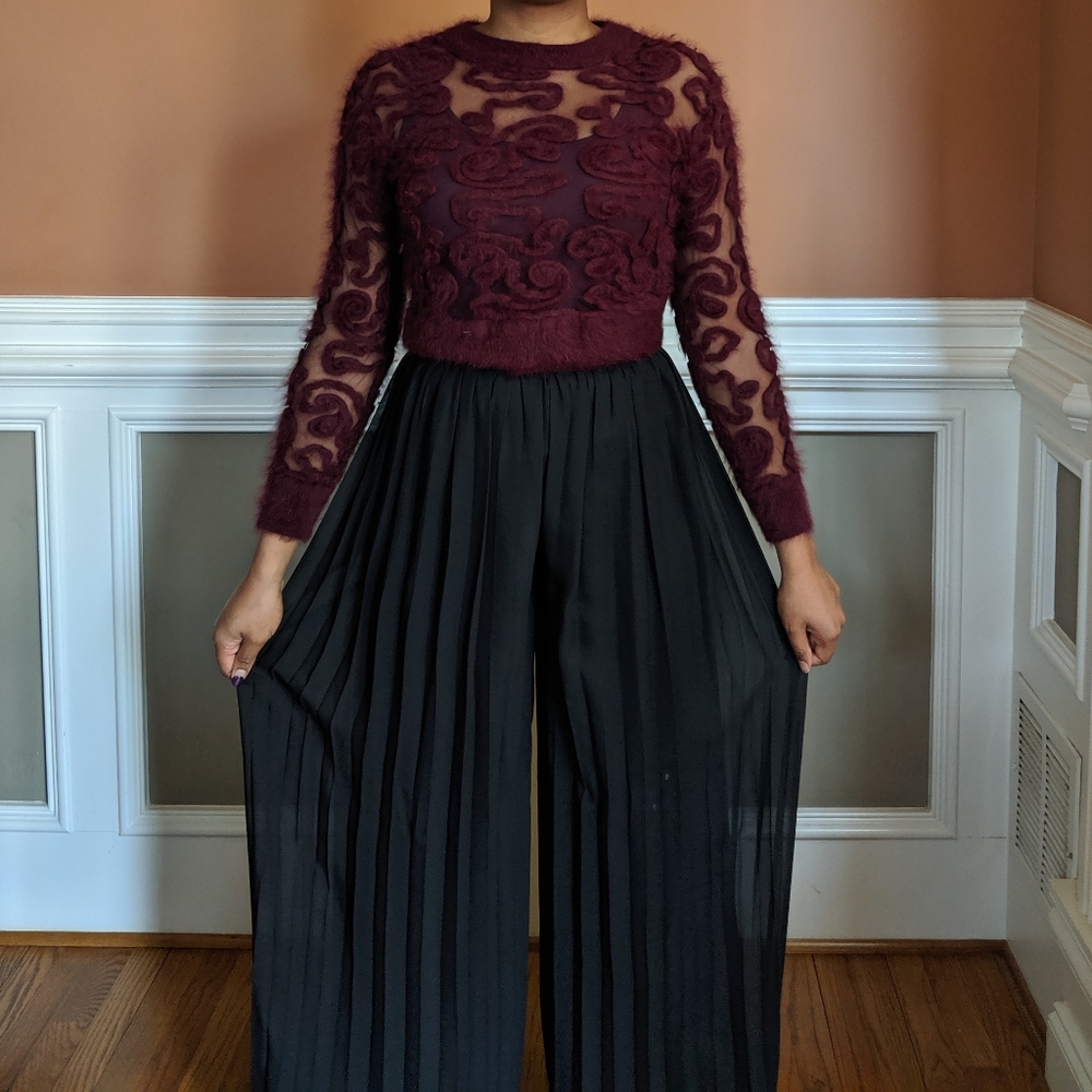 H&M Burgundy Angora  Sheer Sweater Top